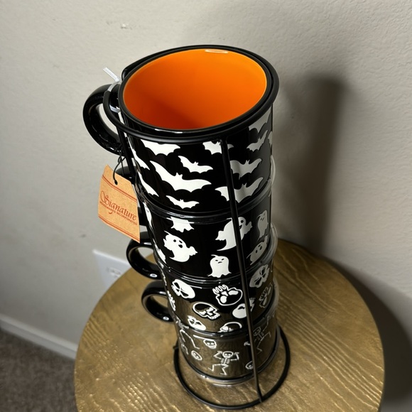 Mug stack and wire holder, Halloween black/orange/white, set of four NWT - Picture 7 of 8